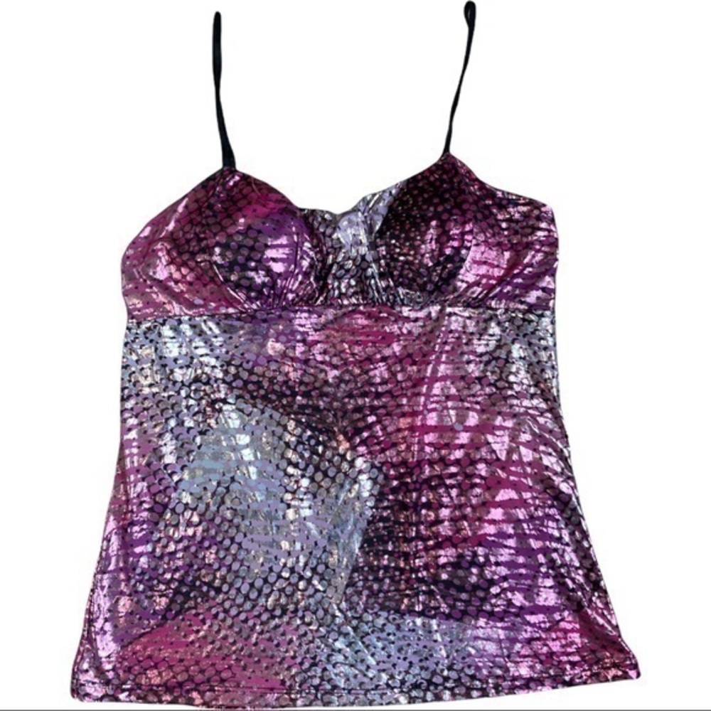 Dots size med spaghetti strap top metallic silver black and pink pads built-in